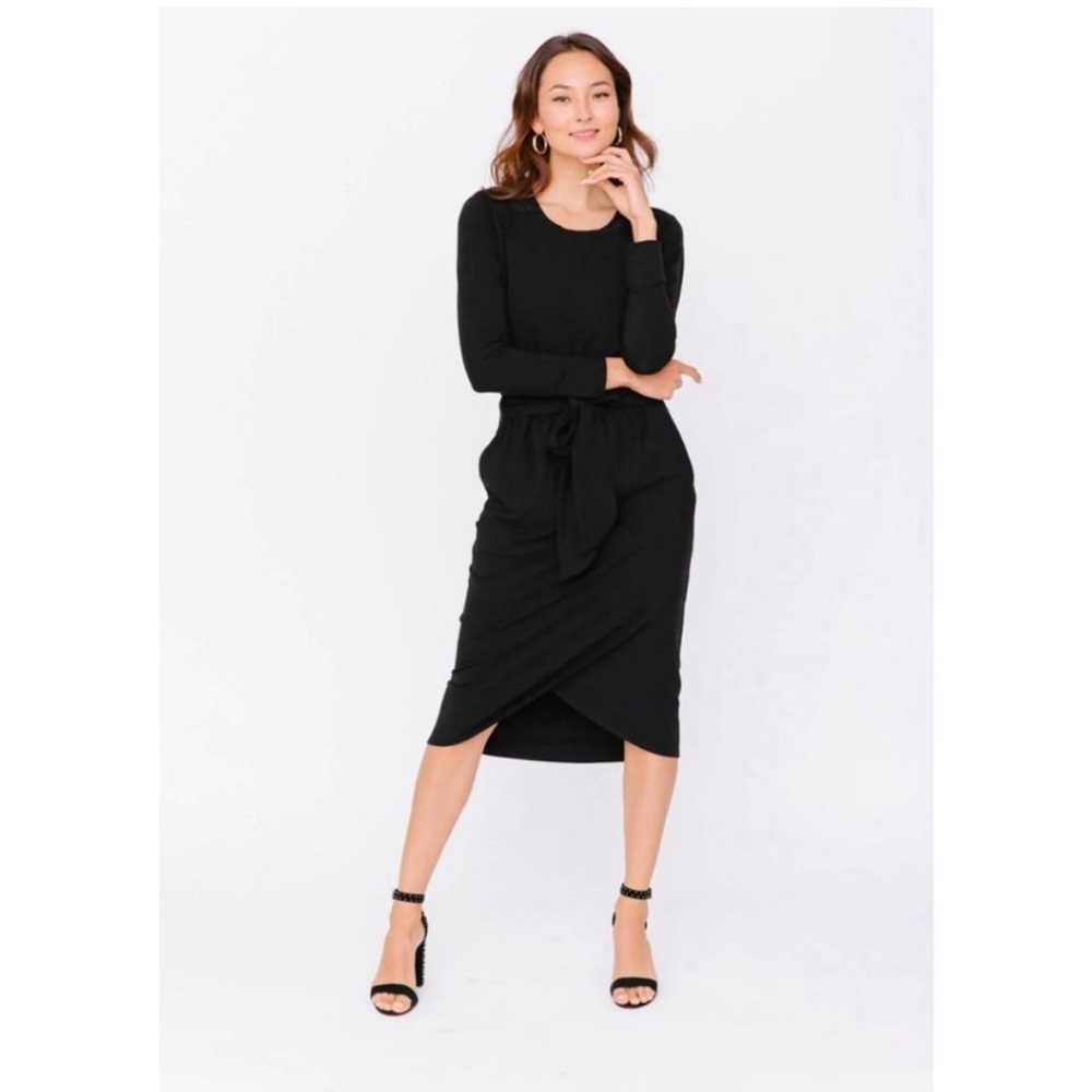 Smash & Tess Rebecca Wrap Midi Dress in Midnight Black Size Medium